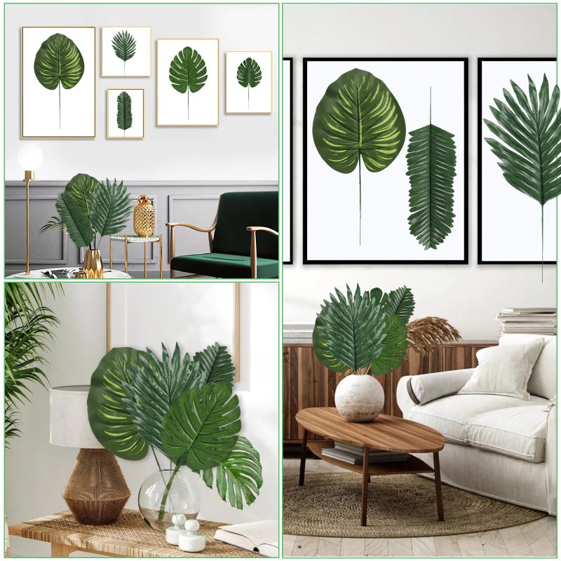 LOMIRO 60 Pieces 4 Kinds Artificial Palm Leaves with Faux Stems Tropical Plant Leaves Monstera Leaves Safari Leaves for Hawaiian Luau Party Jungle Beach Table Leave Decorations - Image 5
